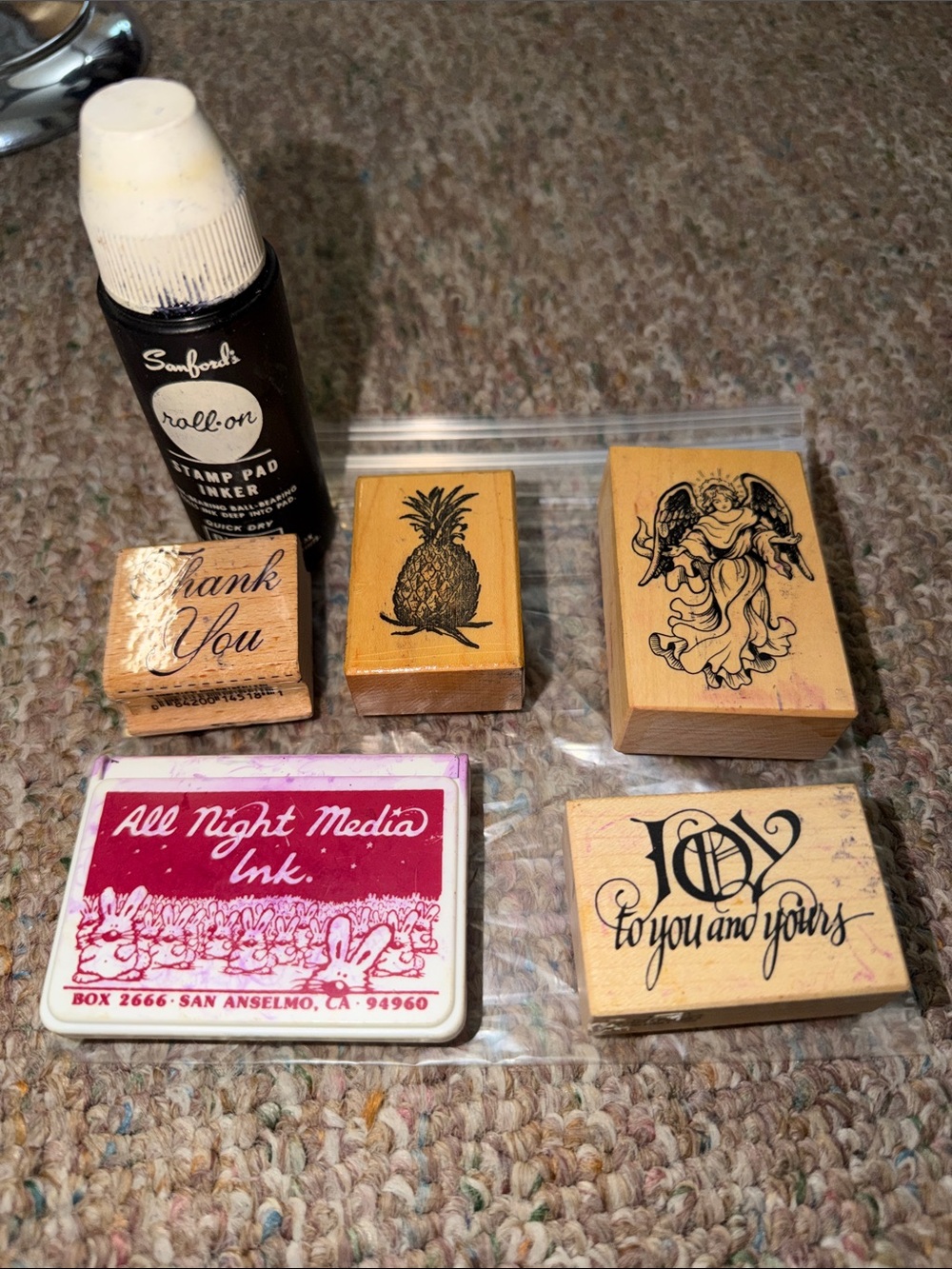 pre-owned wooden-mounted rubber stamps